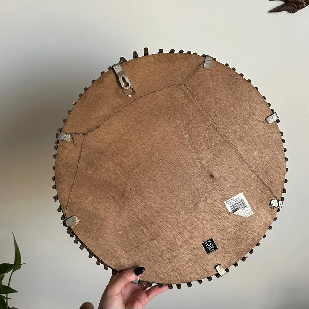 Vintage Round Rattan Wall Mirror by Umbra Matt Carr MCM Boho Brown